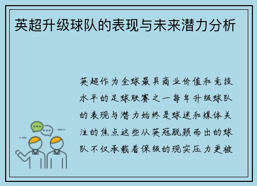英超升级球队的表现与未来潜力分析